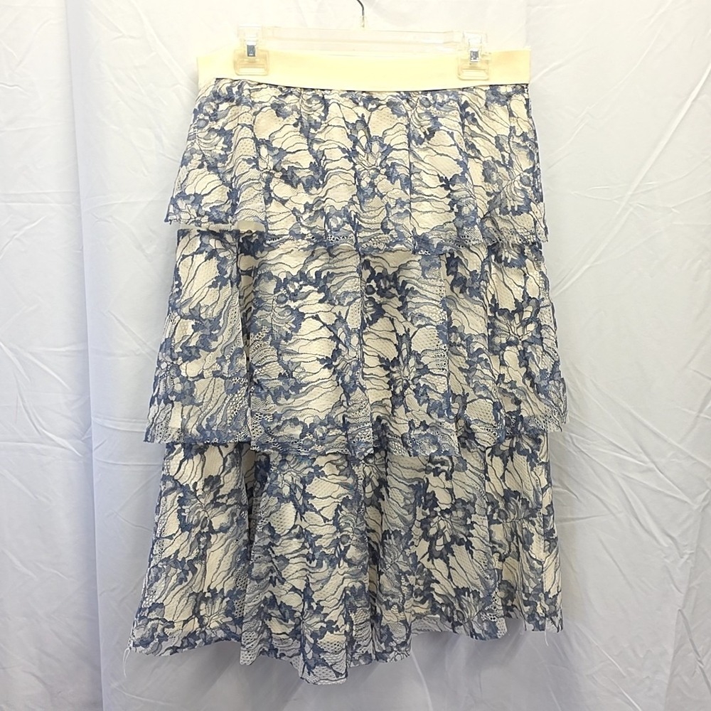 Cato‎ Blue Lace Tiered Midi Skirt M Romantic Cottagecore Feminine Coastal